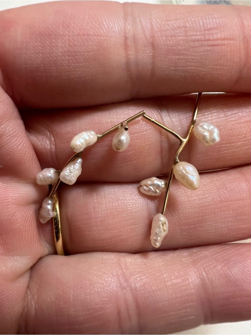 14K Gold Branch Earrings with White Baroque Pearls